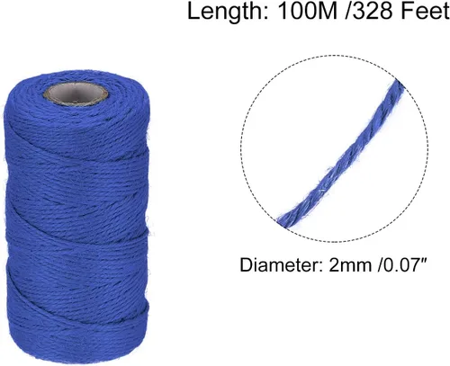 Vista 2 de MECCANIXITY Cordel de jardín de 328 pies, cuerda de yute artesanal de 0.079 pulgadas para obras de arte, manualidades, envoltura de regalos, azul