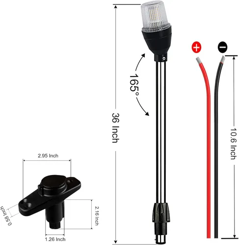 Vista 5 de Luz de Popa para Barco Luz de Ancla LED Luces de Navegación Marina de 360 Grados Blanco Extraíble Enchufe de 2 Pines con Base 10-24 Voltios 36