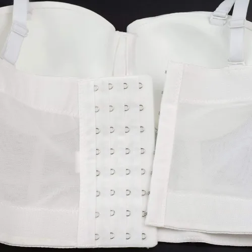 Vista 8 de ELLACCI Top corto de malla con cadena de diamantes blancos para mujer corsé push up con correa desmontable Blanco