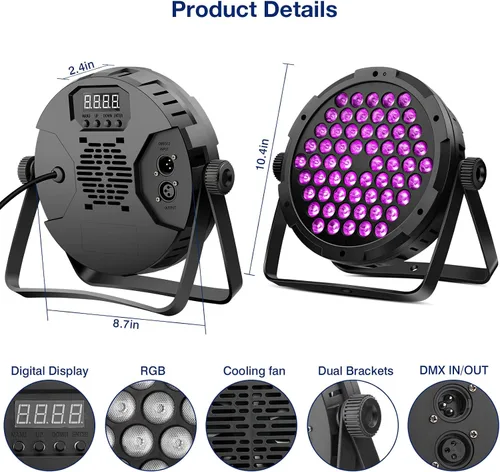 Vista 6 de Luces de escenario RGB de 60 LED, 90 W, regulables, multimodos activados por sonido, control remoto y DMX, fácil configuración, luces elevadas