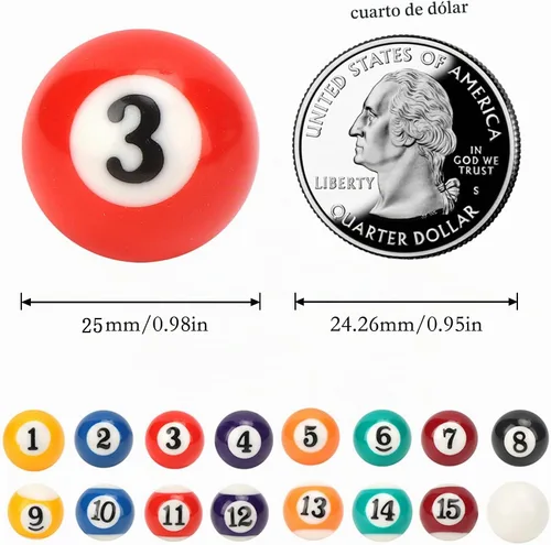 Vista 2 de 16 mini bolas de billar, bola pequeña de mesa de billar de 0.98 pulgadas para niños Bolas de billar de resina para niños para juegos de recreación