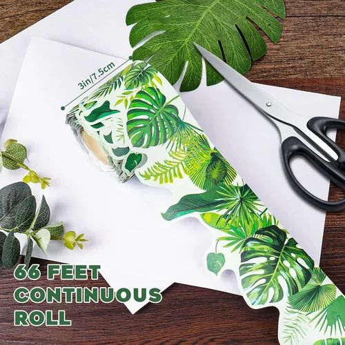 Vista 5 de 66 pies de bordes para tablero de anuncios, borde laminado recto con patrones de hojas tropicales verdes para decoración de pizarra de regreso a