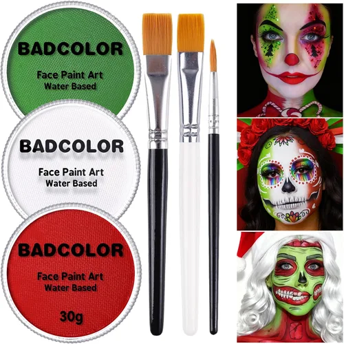 Vista 8 de Juego de pintura facial de camuflaje negro verde marrón con pinceles, kit de pintura facial a base de agua para camuflaje militar, caza y paintball