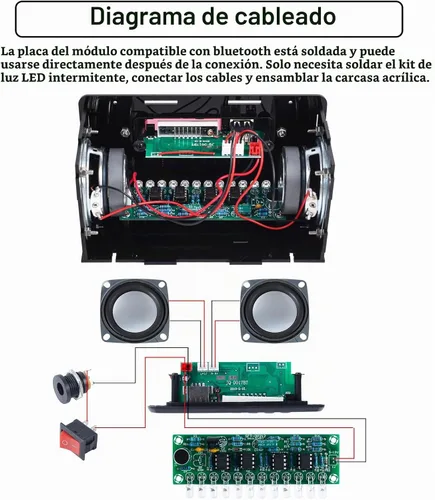 Vista 3 de Kit de altavoces DIY compatible con Bluetooth, kit de práctica de soldadura de radio FM DIY USB amplificador de sonido para el hogar control remoto