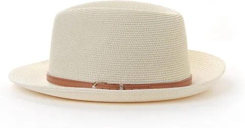 Vista 6 de TIALARTS Sombrero de paja Fedora para hombre y mujer, ala ancha, para verano, playa, paja para exteriores, sombrero cubano Trilby