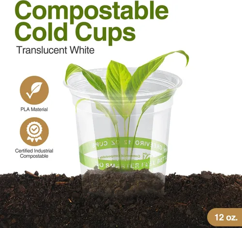 Vista 2 de Vasos de Plástico Transparente Compostables Ecológicos a Base de Plantas de 12 oz, Gruesos, Reutilizables, Desechables para Café Helado