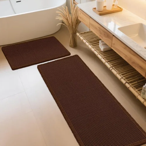 Vista 63 de IM HOME Tapete de baño de punto gofre, color caqui, de 24 x 17 pulgadas, tejido bohemio, moderno, absorbente, antideslizante, suave, lavable