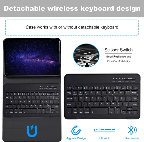 Vista 3 de Funda para Samsung Galaxy Tab A8 10.5 con teclado, teclado Bluetooth inalámbrico desmontable y funda delgada con soporte plegable para Galaxy Tab A8
