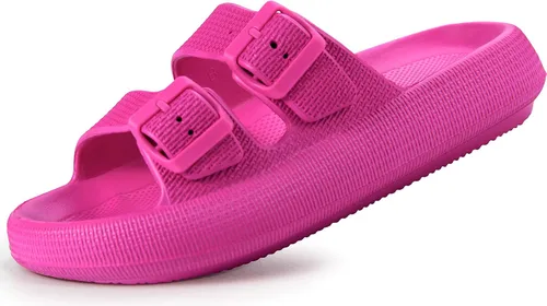 Vista 22 de Weweya Sandalias para mujer y hombre - Pantuflas acolchadas - Sandalias ajustables con doble hebilla - Sandalias planas de EVA