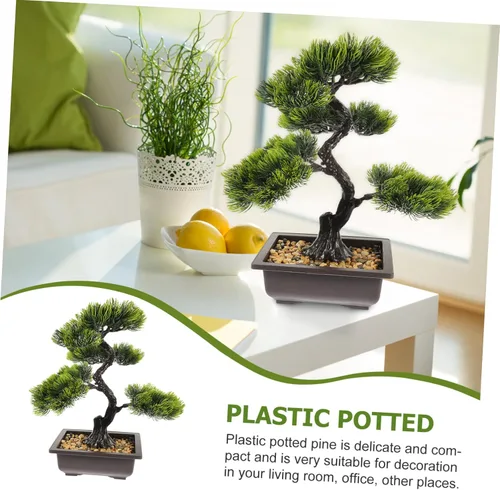 Vista 6 de Árbol de pino bonsái artificial, planta falsa en maceta, adornos para escritorio, estante de oficina en casa, decoración zen, cedro japonés