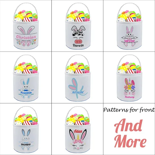 Vista 2 de Cesta de Pascua personalizada con nombre, bolsas de lona personalizadas para niños, cestas de Pascua para bebés, niños y niñas, color azul
