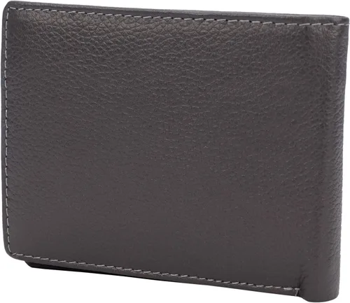 Vista 5 de Cartera delgada de cuero plegable para hombre con bolsillos de bloqueo para tarjetas, monedas y RFID, Gris, Classic