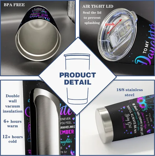 Vista 2 de Regalos para Hija de Mamá, Taza de Regalo para Hija 20oz, Regalos para Hijas de Madre, Regalo de Graduación, Navidad, Cumpleaños para Hija de Mamá