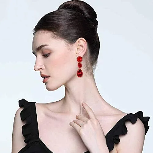 Vista 2 de EVER FAITH Pendientes colgantes de lágrima de corte ovalado con cristales austriacos elegantes para mujer
