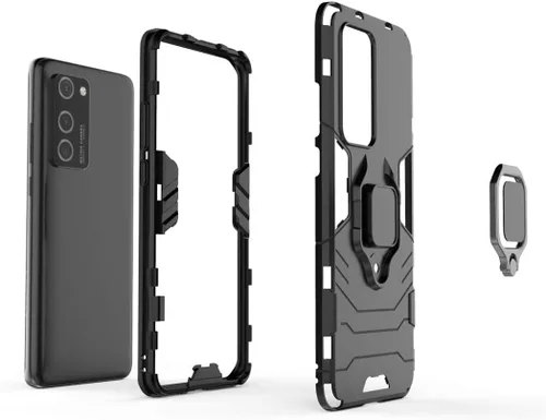Vista 4 de LuluMain - Funda compatible con Huawei P40 Pro, soporte de anillo de metal (funciona con soporte magnético para automóvil), funda resistente de Negro