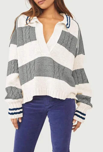 Vista 2 de Meenew Suéter de manga larga con cuello en V para mujer, casual, holgado, suéter de punto