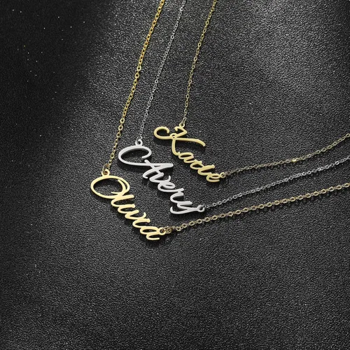 Vista 5 de BUREI - Collar con nombre personalizado para dama de honor, 14, 16 y 18 cm, acero inoxidable