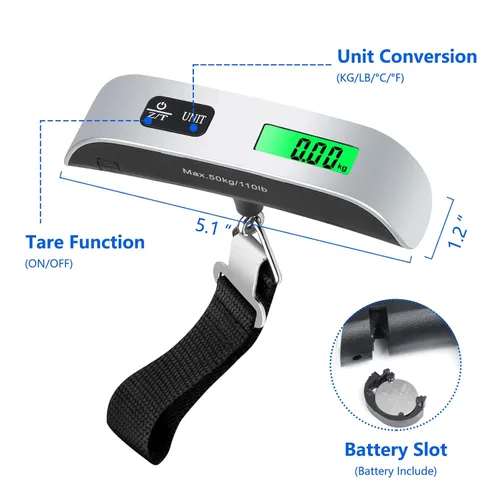 Vista 2 de VIGIND Báscula digital de equipaje, báscula electrónica portátil de equipaje de mano, báscula de maleta con sensor de temperatura y capacidad de 110