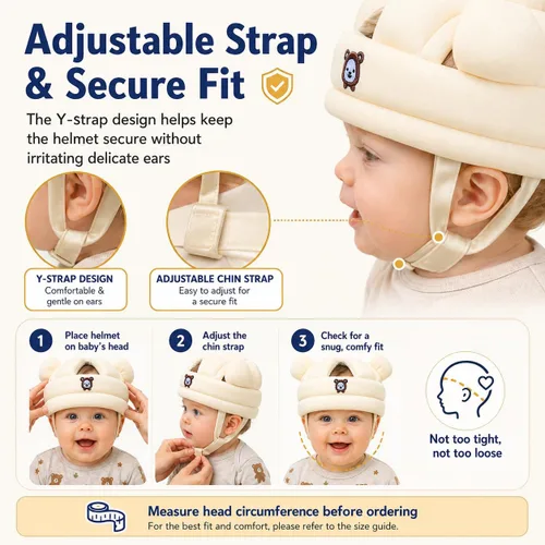 Vista 4 de Baby Head Protector for Crawling Walking, Infant Helmet with Foam Bumpers, Adjustable Baby Helmet for Crawling Walking, Toddler Helmet - Head Beige