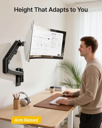 Vista 8 de monTEK Soporte de pared para monitor para pantallas ultraanchas de 17-57" hasta 59.4 libras, brazo de monitor individual de resorte de gas