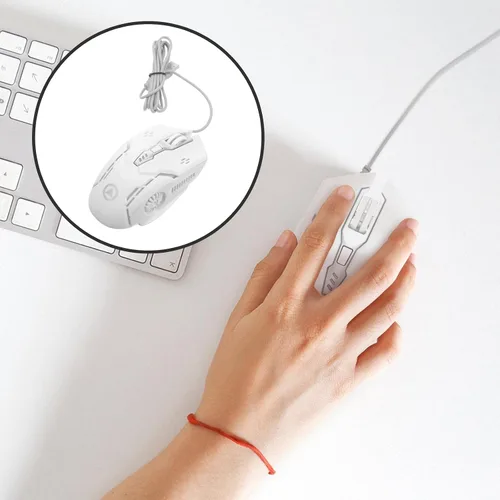 Vista 9 de Ratón para juegos con cable USB para computadora portátil y PC, mouse mecánico silencioso de 6 botones con iluminación RGB, color blanco, periférico