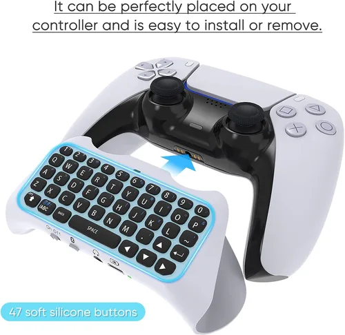 Vista 3 de Teclado de control inalámbrico para PS5, Bluetooth 3.0 Mini Gamepad portátil Chatpad con altavoz integrado y conector de audio de 0.138in
