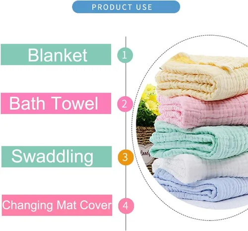 Vista 3 de Aablexema Juego de 2 mantas de muselina para bebé, 6 capas de 43 x 43 pulgadas, toallas de baño para niños y niñas (color blanco)