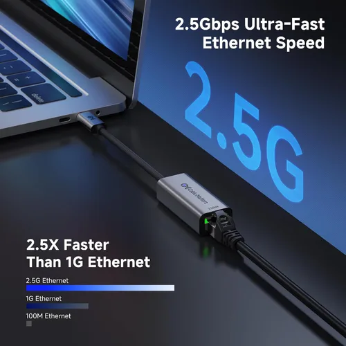 Vista 2 de Cable Matters - Adaptador USB C a Ethernet de 2,5 Gb, velocidad de red de 2,5 Gigabit 2.5 Gigabit Ethernet a USB C, compatible con USB4