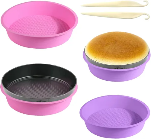 Vista 9 de 4 piezas de bandeja de baño de agua para tartas de queso, protector de molde de silicona desmontable con espátula de liberación de pasteles