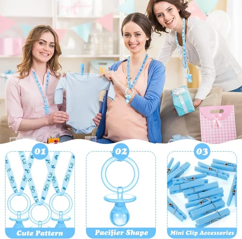 Vista 2 de Coume Juego de 48 chupetes para baby shower, collar con mini alfileres de ropa de acrílico, chupete a granel para recién nacidos, regalos de fiesta