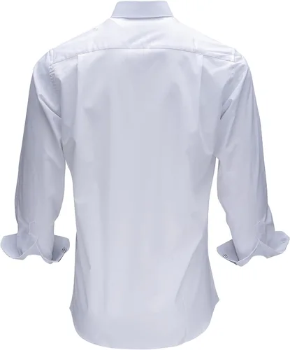 Vista 2 de Riniko Kim Camisa de elastano para hombre, ajuste regular, color liso, de manga larga, sin planchado, para negocios