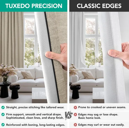 Vista 5 de Deconovo Cortinas de lino sintético 100% opacas con pestañas ocultas y cinta plisada, alzapaños incluidos, cortinas con aislamiento térmico