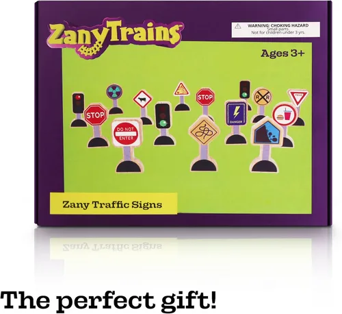 Vista 7 de 15 piezas – Señales de tráfico de madera para niños – Señales de calle Zany para alfombras de juego, trenes de juguete y autos – Señales de calle