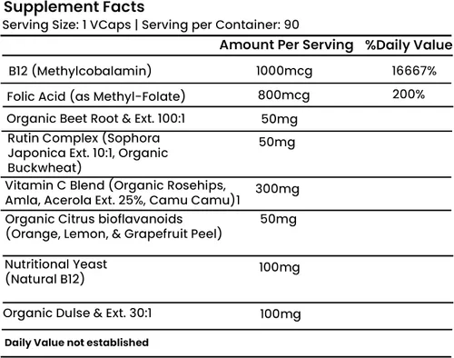 Vista 3 de Green Organic Supplements Vitamina B12 y ácido fólico completo