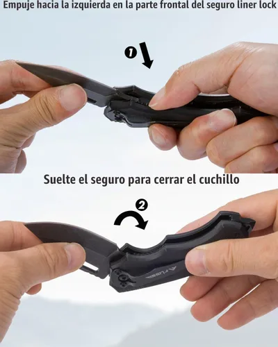 Vista 5 de FLISSA Mini cuchillo de bolsillo plegable, hoja de acero inoxidable de 2.5 Negro
