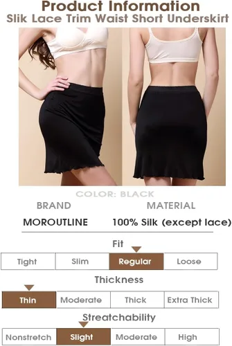 Vista 5 de Vestido corto de seda para mujer con ribete de encaje, cintura corta, anti adherencia, sin costuras, para debajo del vestido