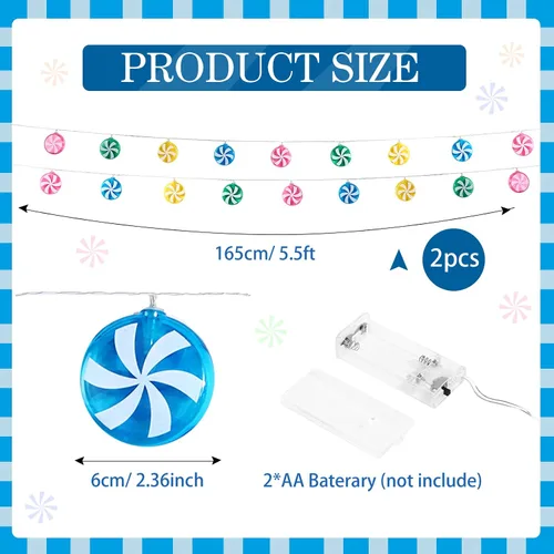 Vista 2 de Honoson 2 Piezas Luces de Cadena de Bastón de Caramelo Decoración 5.5 pies 10 LED Funcionan con Batería Luces de Hadas Lindas Bombillas Dulces