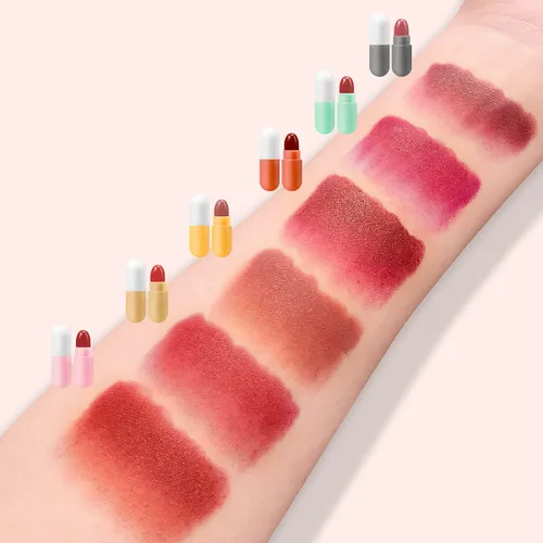 Vista 4 de KISSIO Juego de mini lápiz labial de 12 colores, lápiz labial mate, cápsulas de labios, impermeable, cápsulas de larga duración, lápiz labial