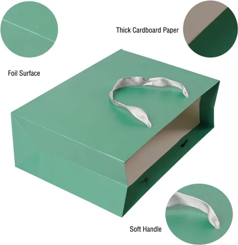 Vista 4 de ysmile Bolsa de regalo verde extra grande individual con papel de envoltura para mujeres 16.5 "Bolsa de papel preminum con asa