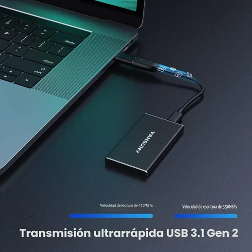 Vista 2 de Vansuny SSD externo portátil de 250 GB, USB 3.1 Gen2 430MB/s de transferencia de datos de alta velocidad, USB C Mini unidad de estado sólido externa