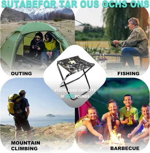 Vista 7 de Taburete de campamento, paquete de 2 taburetes plegables portátiles con bolsa de transporte, silla plegable portátil de 12 pulgadas, taburete