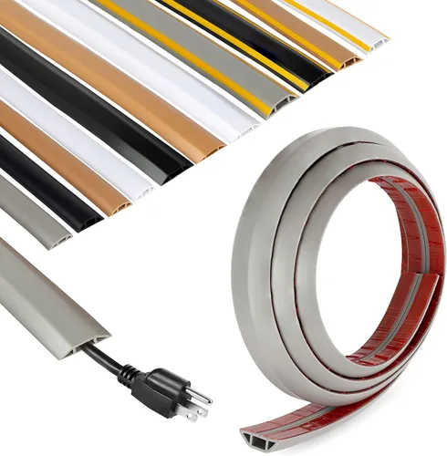 Vista 24 de Rubber Bond Protector de cable de piso - Cubiertas de cable autoadhesivas fuertes para cables - Cubiertas de cable de extensión de perfil bajo