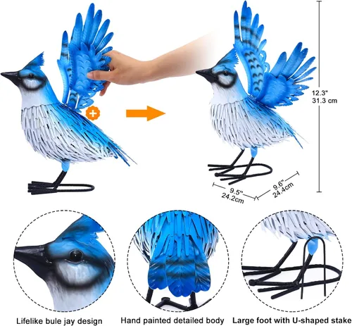 Vista 4 de Nacome Blue Jay Garden Decor Metal Yard: esculturas resistentes a la intemperie con estacas, adornos fáciles de montar para interiores y exteriores