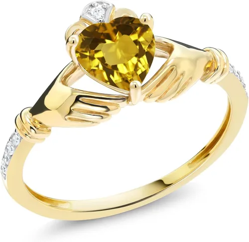 Vista 83 de Gem Stone King Anillo de compromiso claddagh celta irlandés de oro amarillo de 10 quilates con piedra preciosa en forma de corazón de 0.236 in