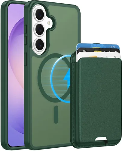 Vista 24 de Funda magnética para Samsung Galaxy S25 FE, transparente y negro con soporte para tarjetas de crédito desmontable, compatible con MagSafe, ajuste