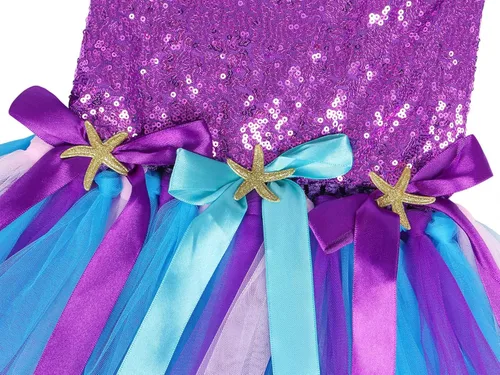 Vista 7 de Jurebecia Princess Mermaid Tutu Dress Girls Sequins Mermaid Outfits Halloween Costume Birthday Party Cosplay Holiday Dress Up