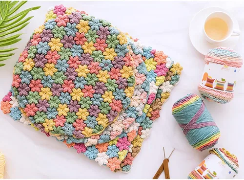 Vista 8 de Hilo de color de algodón para tartas, hilo multicolor arcoíris para tejer y tejer a ganchillo, 2 bolas de 7.05 oz, 45% algodón, 55% acrílico, hilo