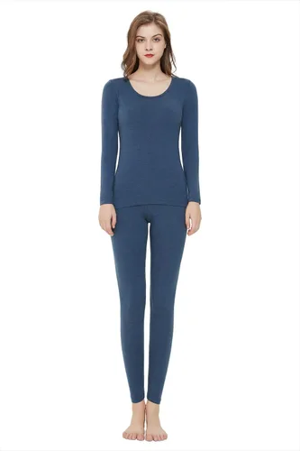 Vista 4 de Ropa interior térmica para mujer Térmicas largas Johns Set cuello redondo capa base ligera suave