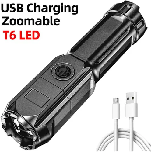 Vista 2 de Lixada Linterna LED recargable mini linterna de mano con zoom de alta luz de campamento con 3 modos de luz para emergencia y uso al aire libre