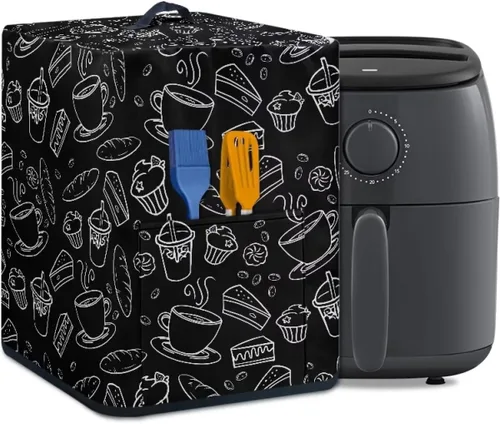 Vista 23 de Air Fryer Oven Dust Cover with Handle and Pocket, Easy Cleaning Electric Appliance Cover, Brown Flower Flor marrón (Brown Flower)